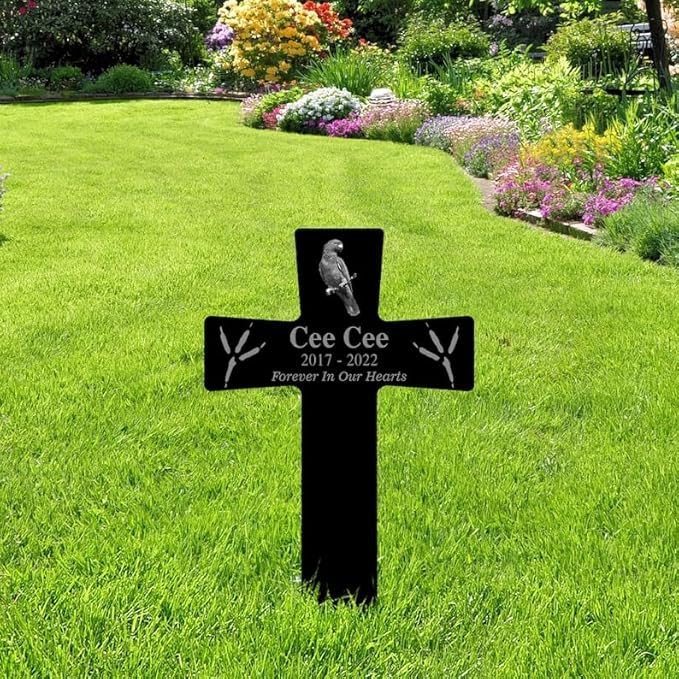 Personalized Bird Memorial Stake Custom Bird Photo Forever in Our Heart Metal 12x12 inch Bird Grave Marker Bird Loss Gift Sympathy Gift for Bird Lover (Style 7)