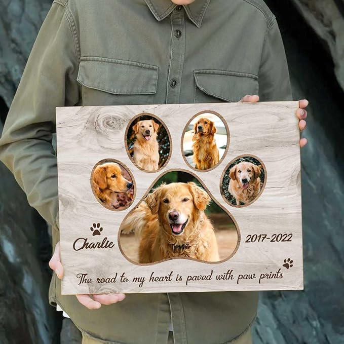 Benicee Shop Pet Paw Print Photo Collage Canvas, Personalized Dog Memorial Gifts, Pet Loss Gifts 8x10 inches canvas