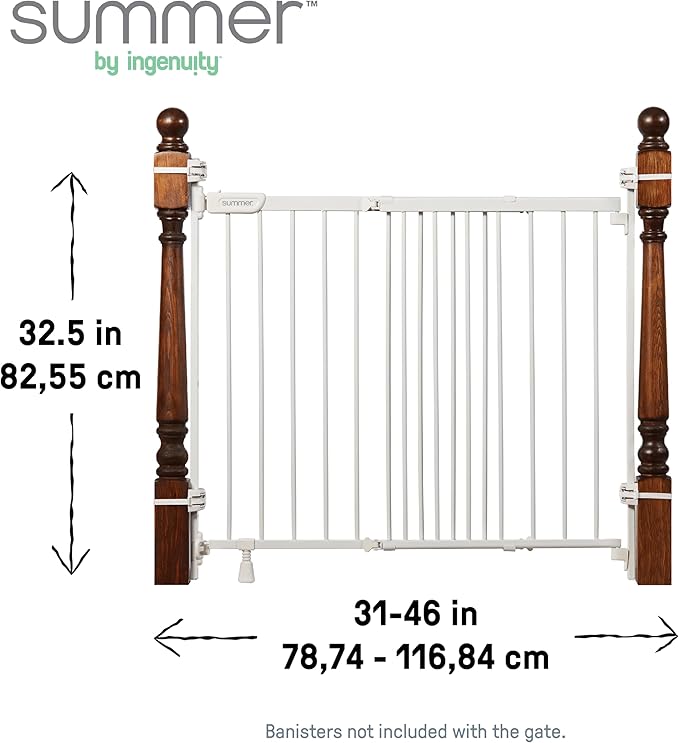 Ingenuity Stairway+ 46W Series Safety Pet and Baby Gate, 32"-48" Wide, 32.5" Tall, Pressure or Hardware Mounted, Install Wall to Wall or Bannister to Bannister to Bannister in Doorway or Stairway