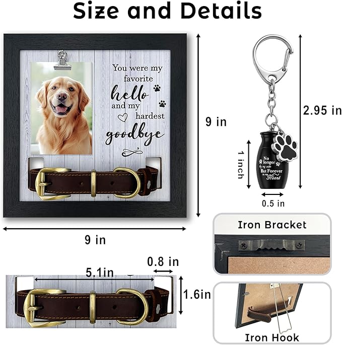 Dog Frames for Pictures Memorial, Personalized Pet Picture Frame Memorial Gifts for Loss of Dogs, Pet Collar Frame with A Pet Dog Urns Keychain