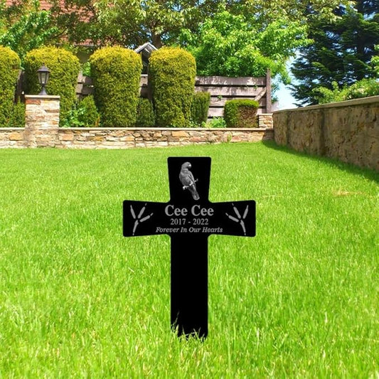 Personalized Bird Memorial Stake Custom Bird Photo Forever in Our Heart Metal 12x12 inch Bird Grave Marker Bird Loss Gift Sympathy Gift for Bird Lover (Style 7)