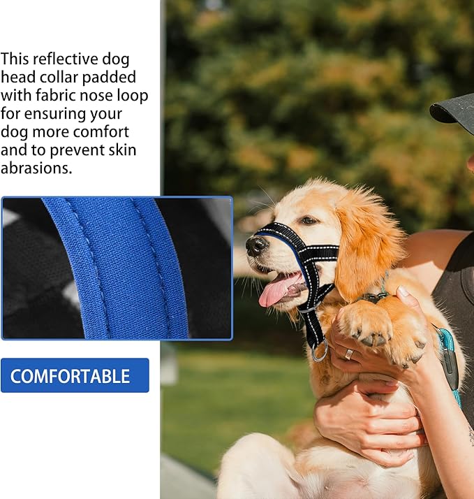 Dog Head Collar with Reflective Fabric, Adjustable Dog Head Harness to Prevent Pulling for Small Medium and Large Dogs(M, Green)