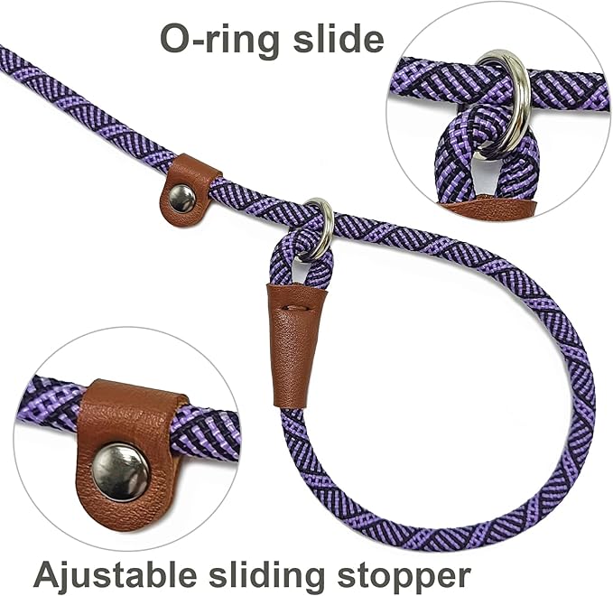 Slip Lead Dog Leash, 1/4" x 5ft No Pull Slip on Training Leash for Small and Medium Dogs (Purple)