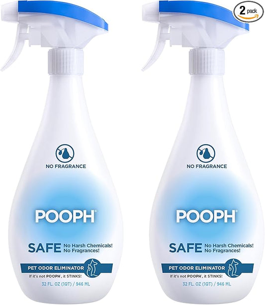 Pooph Pet Odor Eliminator, 32oz Spray, 2-Pack - Eliminates Odors at the Molecular Level, Dogs, Cats, Freshener, Eliminator, Urine, Poop, Pee, Deodorizer, Natures, Puppy, Fresh, Clean, Furniture, Potty