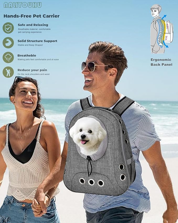 Pet Dog Backpack Carrier Small Doggy Front Backpack,Large Space Cat Carrier Backpack,Ventilated for Hiking,Camping,Travel,Suitable for Shopping and Vet,Max 12 lbs(‌Gray)