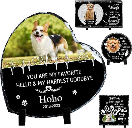 Pet Memorial Stones for Dogs Personalized Photo Rock Slate Heart Shape Customized Memorial Stone Gifts for Loss Dog Cat