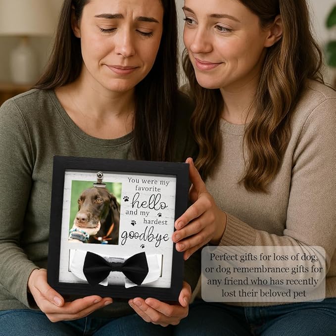Pet Loss Gift – 9 x 9” Memorial Sympathy Frame with Collar Holder & Card, Remembrance Gift for Loss of Dog or Cat, Rainbow Bridge Keepsake