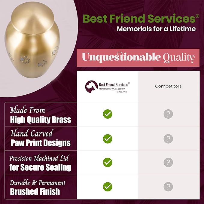 Ottillie Paws Legacy Series Pet Urn for Dogs, Handmade Brass Memorial Cremation Urn (Large - Pets up to 115 lbs, Brass, Horizontal Pewter Paws)