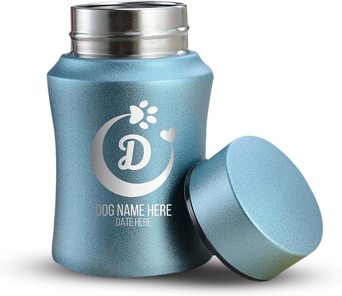 Customized Small Keepsake Urn Personalized Engraved with Pet Name, Date, and Text - 4" Powder Coated Cremation Mini Compact Urn for Dogs Ashes | 5–10 Lbs Capacity | Powder Blue, Crescent Paw and Heart