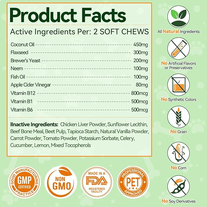 Dual Flavor Flea Chews Bundle - 200 Each - Natural Flea & Tick Prevention for Dogs - Oral Flea Support for All Breeds - Chicken & Duck Flavor Combo