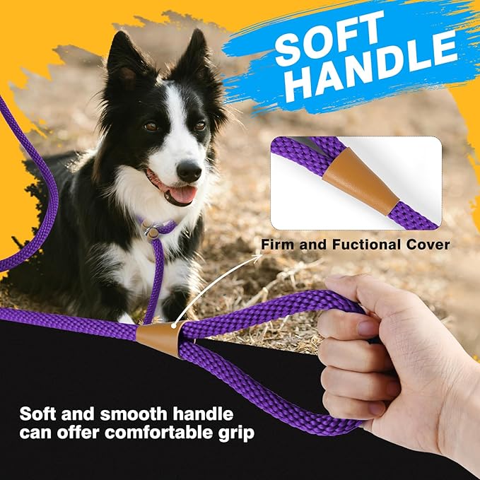 FASTFOX Dog Training Leash, 6ft x 1/2 Inch Slip Lead Loop for Small Medium Large Dogs, No Pull 3-in-1 (Purple)