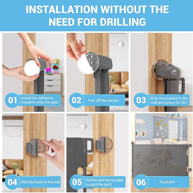 HAMOPY Auto-Lock Retractable Baby Gate Replacement Free-Punch Parts, Original Hardware Set (Including 2 x Latches + 2 x Brackets) Only Fit 55“&71” Auto-Lock Baby Gate(Grey)