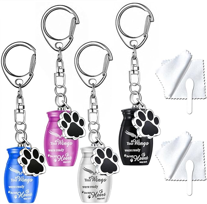 weikui 4Pcs Pet Urns Keychain for Dog Cremation Jewelry Dog Ashes Keepsake Pendant with Dog Paw Print Memorial Urn