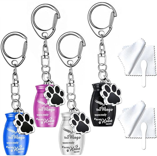 weikui 4Pcs Pet Urns Keychain for Dog Cremation Jewelry Dog Ashes Keepsake Pendant with Dog Paw Print Memorial Urn