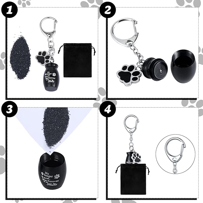Tudomro 2 Pcs Pet Dog Urns Keychain for Ashes with 2 Storage Bags Small Cat Cremation Keepsake Jewelry Paw Print Memorial Urn