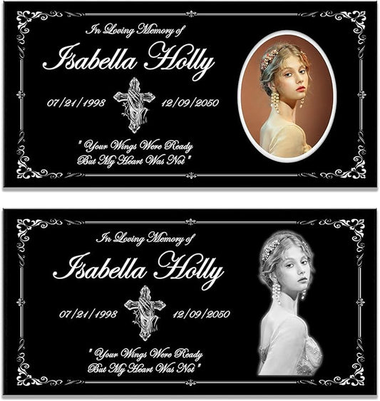 Human Memorial Stone Personalized, Customized Permanent Use Porcelain Photo, Grave Marker, Headstones for Graves, Grave Markers for Cemetery for Humans, Memorial Plaque Outdoors