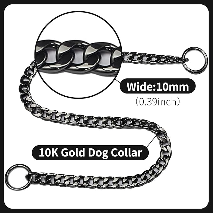 Stainless Steel P Chock Metal Chain -JYHY Dog Necklace Collars Walking Training Pet Supplies for Small Medium Large Dogs (24" (Fits Neck 20" to 22"), Black)