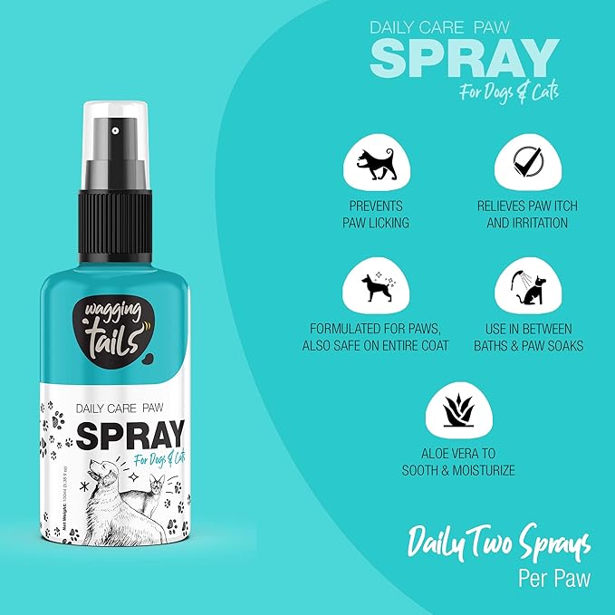Wagging Tails 6-in-1 Paw Spray for Dogs and Cats, 3.38 fl oz Pack of 2 | All-Weather Pet Spray | Soothes Elbows & Paws, Heals Cracked Paws, Moisturizes Paw Pads | Controls Odor & Keeps Pets Clean