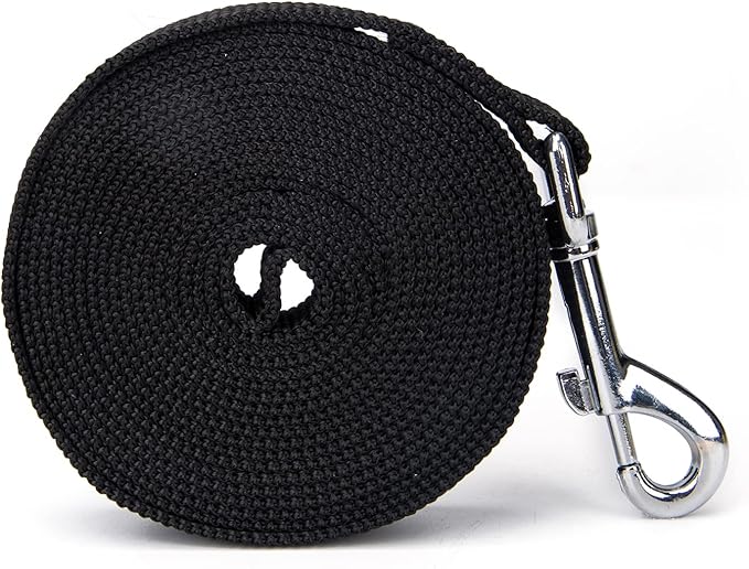 Strong Durable Nylon Dog Training Leash, 1 Inch Wide Traction Rope, 6 ft 10ft 15ft Long, for Small and Medium Dog (Black, 15 Feet)
