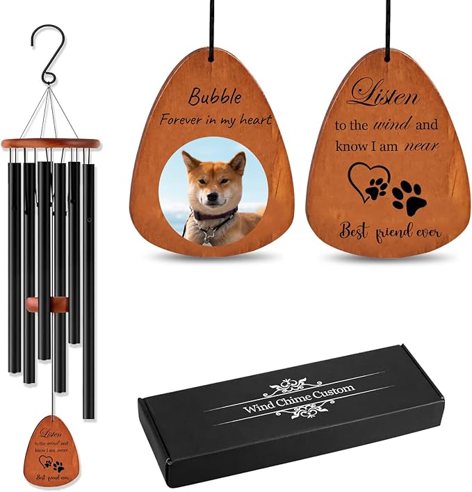 Personalized Pet Memorial Wind Chimes with Color Photo for Loss of Dogs Cats, Pet Passing Away Sympathy Remembrance Gift, 25.5”/32”/37”