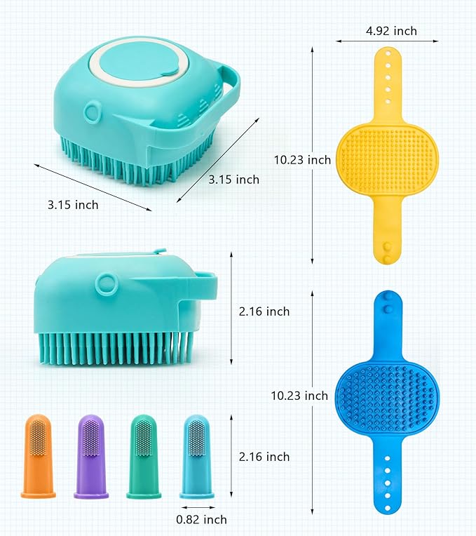 3PCS Dog Bath Brush Shampoo Brush Cat Scrubber Bath Cat Shower Brush Pet Bath Supplies, Suitable for Deshedding, Washing & Grooming for Short and Long Haired Pets (Blue Blue Yellow)