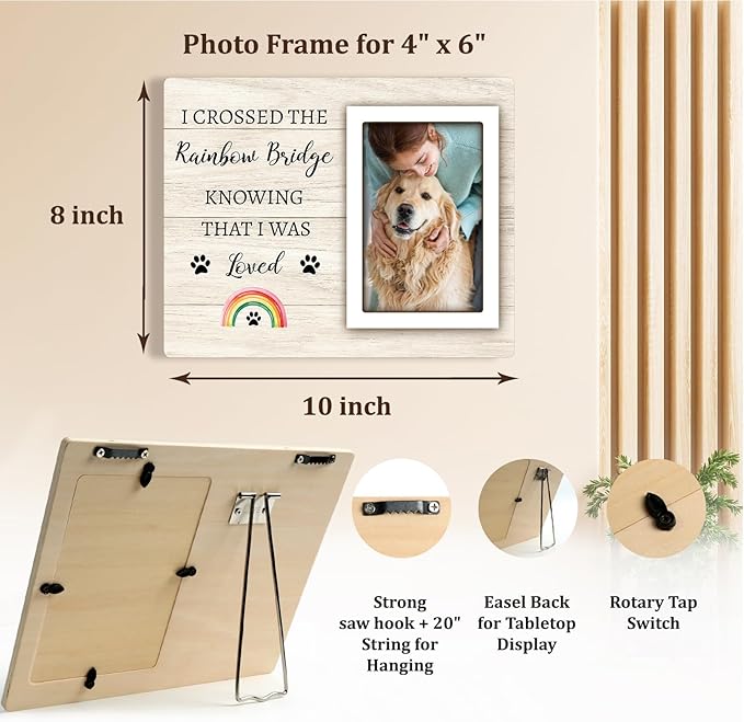 Rainbow Bridge Pet Memorial Picture Frame - Dog Memorial for Loss, Sympathy & Bereavement Gifts - 4x6 Photo Frame