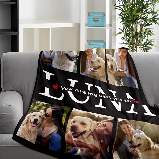Personalized Pet Memorial Gifts, Custom Throw Blanket with Pet Photo & Name, Customized Pet Memorial Gifts for Loss of Dog Cat, Puppy Bereavement/Passing Away Gifts, Remembrance Gift for Dog Mom Dad
