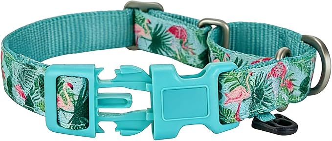 Martingale Dog Collar,Flamingo Pattern,with Safety Quick Release Buckle,Escape-Proof Anti-Pull for Medium Dogs(Flamingo,M)