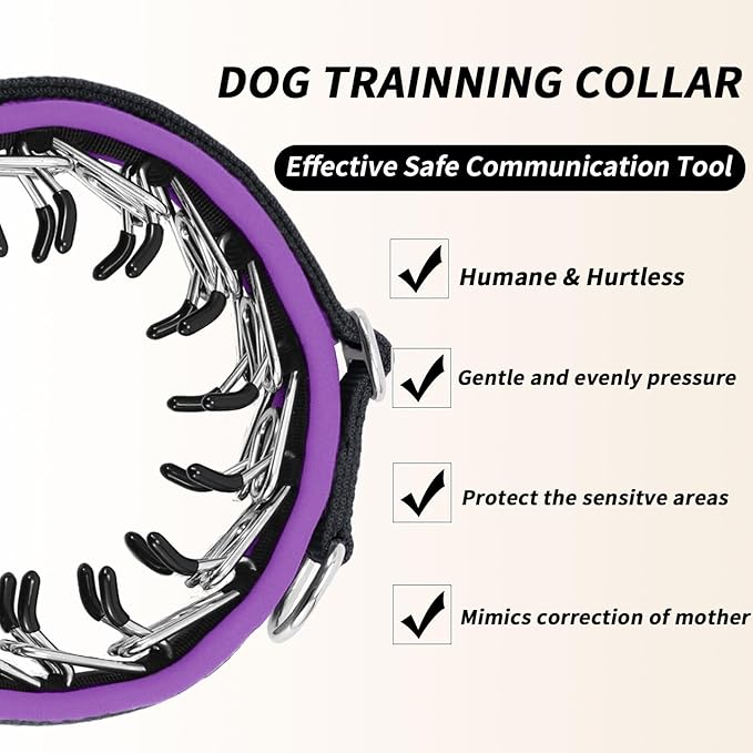 Martingale No Pull Dog Collar for Large Medium Small Dogs, Heavy Duty Nylon Reflective Adjustable Anti Pull Slip Collar with Buckle for Training Walking L Black Purple
