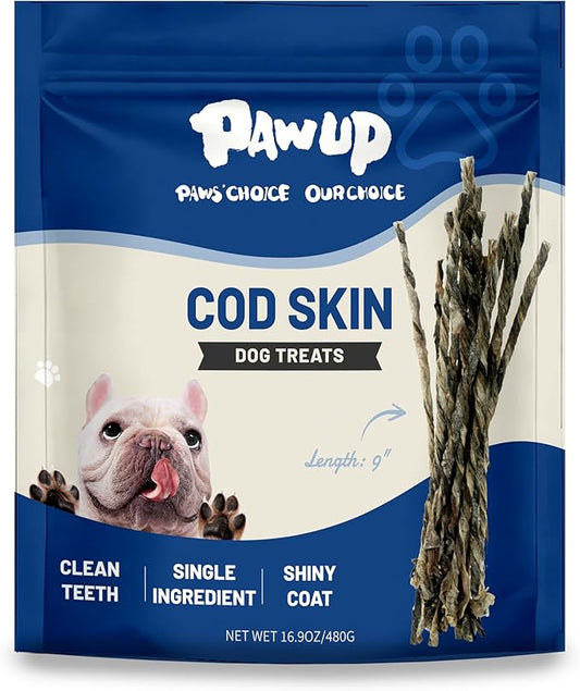 PAWUP Cod Skin Strips Dog Treats, Natural Fish Skin Chews, Omega-3 Rich for Skin & Coat Health, Single Ingredient Dog Snacks for Small & Medium Dogs, 16 oz