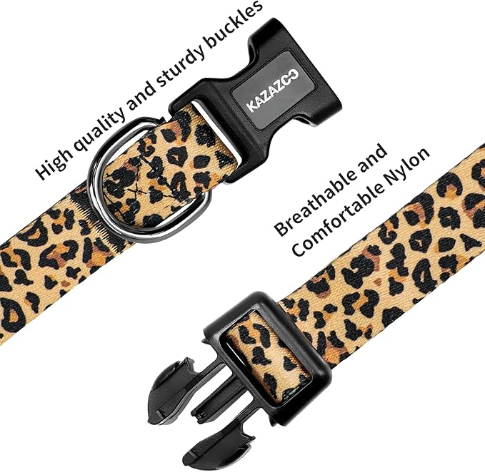 Kazazoo Dog Collar Cute and Soft Nylon Puppy Collar for Boy and Girl, Adjustable Dog Collars for Small Medium Dogs, Brown Leopard-S