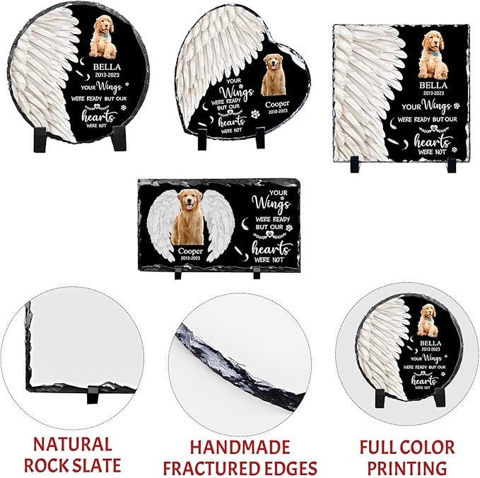 Pet Memorial Stones for Dogs Personalized Photo Rock Slate Heart Shape Customized Memorial Stone Gifts for Loss Dog Cat