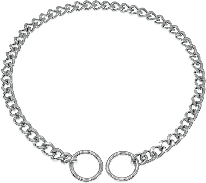 Herm Sprenger Chrome Plated Steel Dog Collar with Flat Narrow Links 4.0mm and Two O-Rings Choke Chain | Medium Large Dogs Professional Training Collar Correction Chain Made in Germany (22in (55cm))