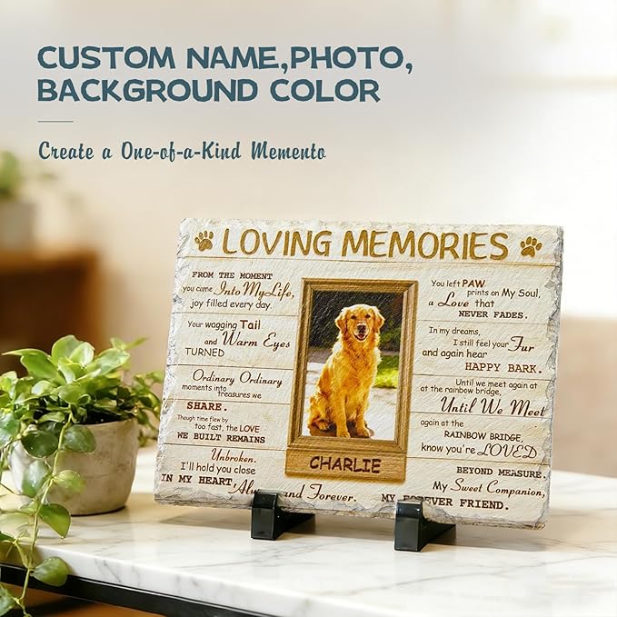 Goodoo Dog Memorial Gifts for Loss of Dog, Personalized Pet Memorial Stone Plaque, Sympathy Gift for Pet Lovers, Changing Colorful Background to Paint Loving Memory, Garden Decor