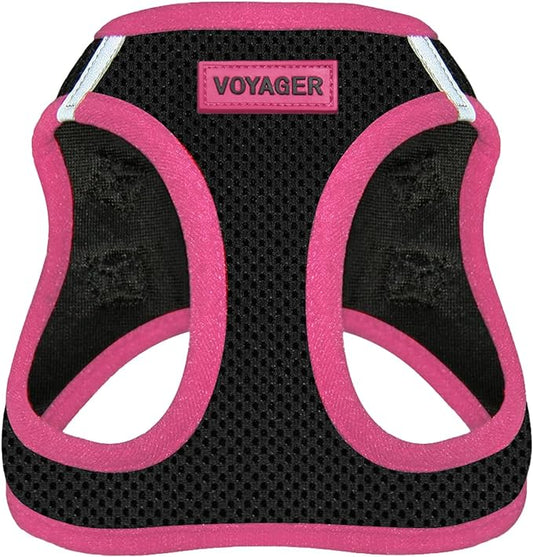 Best Pet Supplies - All Weather Mesh/Plush, Reflective, No Pull Harness for Small, Medium Dogs, Cats - Secure with Hook & Loop Fastener, Buckle, Double D-Rings - Black/Pink Trim, S