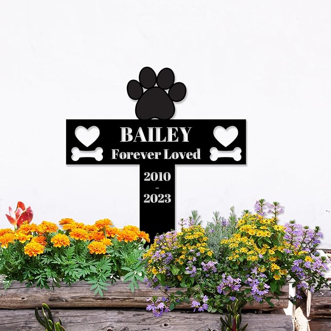 Personalized Pet Dog Memorial Memorial Grave Marker Stake Plaque, Custom Paws Hearts Bones Dog Memorial Stake Grave Marker, Customized Dog Loss Gift Cemetery Decor Tombstone Grave Marker