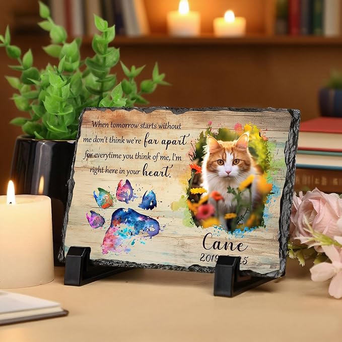 Ship Next Day, Customized Pet Memorial Stones for Dogs Cats Memorial Gifts for Loss of Dog Death Sympathy Gift with Photo Picture Name Date Personalized Pet Frame