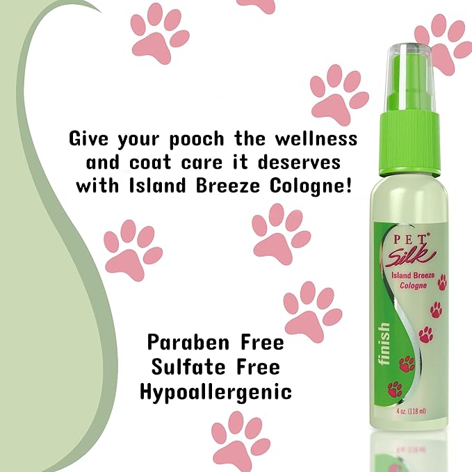 PET SILK Cologne - Pet Odor Eliminator - Dog Perfume & Deodorizer In Between Bath Wash - Clean and Fresh Smelling Fur - Conditioning & Deodorizing Qualities (Island Breeze, 4 oz)