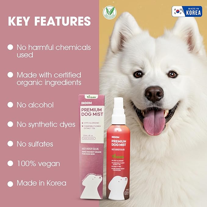 KOREAN Plant Based Dog Mist 120ml - Double Layer Mist, Cologne Spray - Protects Against Air Pollutants Hydrates & Moisturizes - Body Spray Odor Eliminator for Puppy to Adult Dogs - Made in Korea