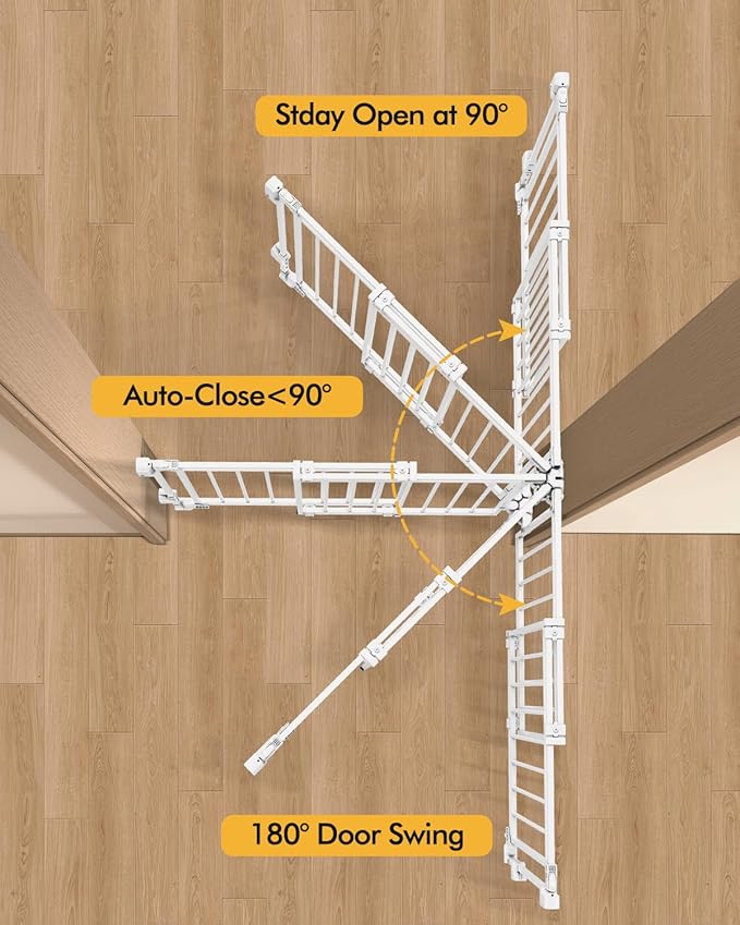 Baby Gate for Stairs, Doorways & Kitchen | 26-43" W, 29" H Extra Tall | No Bottom Bar | Hardware Mount (Drill Required) | Auto-Close & One-Handed | Walk-Thru Safety Gate for Dogs & Toddlers | White