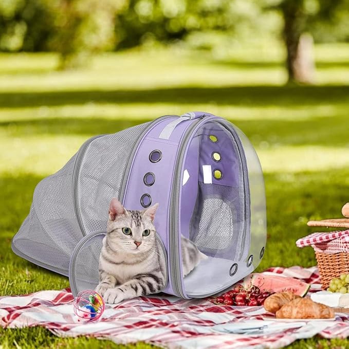 Pet Carrier Backpack Expandable for Cats and Small Dogs, Breathable Anti-Collapse Design, Airline Approved Travel Backpack for Hiking and Outdoor Use (Back Expandable-Purple)