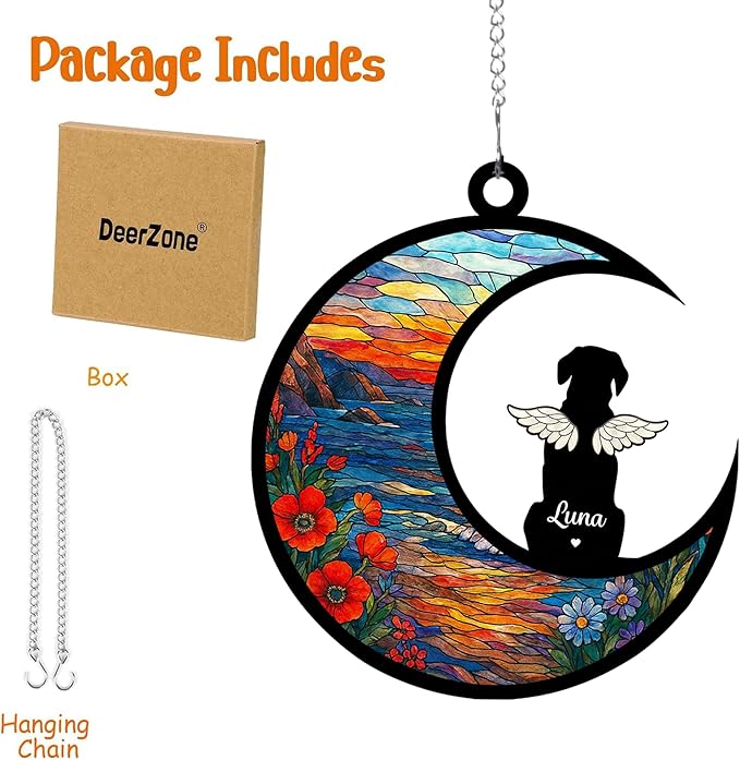 Personalized Dog Memorial Ornament with Name & Breed, Custom Pet Loss Sympathy Gift, in Loving Memory Rainbow Sun Catcher, Unique Window Decoration for Dog Lovers
