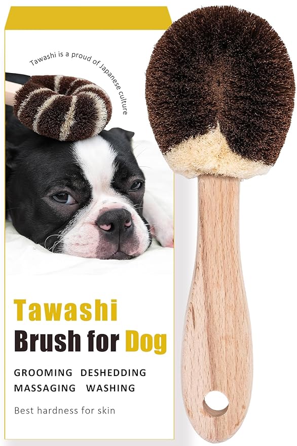 Dog Grooming Brush – Natural Fiber Dog Brush for Gentle Finishing & Daily Coat Care, Made in Japan, Low Static, Wooden Handle (Small Dog B)