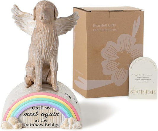 Loss of Dog Sympathy Gift: Hand-Painted Rainbow Bridge Pet Memorial Figurine Gifts for Dog Mom Lover - Healing Decor Until We Meet Again