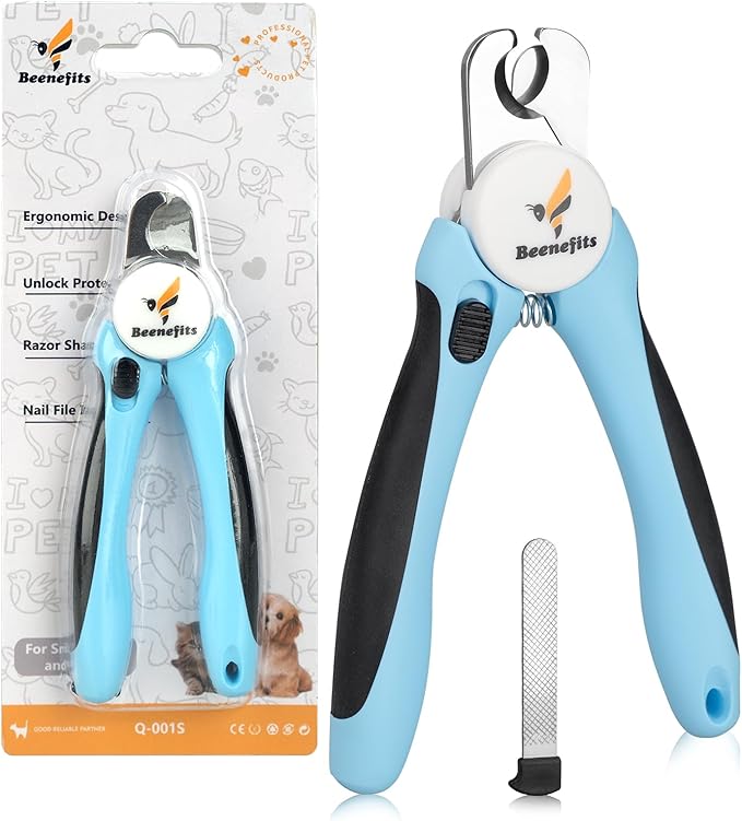 Large Dog Nail Clippers with Sharp Stainless Steel Blade for Smooth Cutting, Ergonomic TPE Handle Special Baffle to Avoid Flying Nail Fragments, Hidden Nail File (Large/Medium), Blue