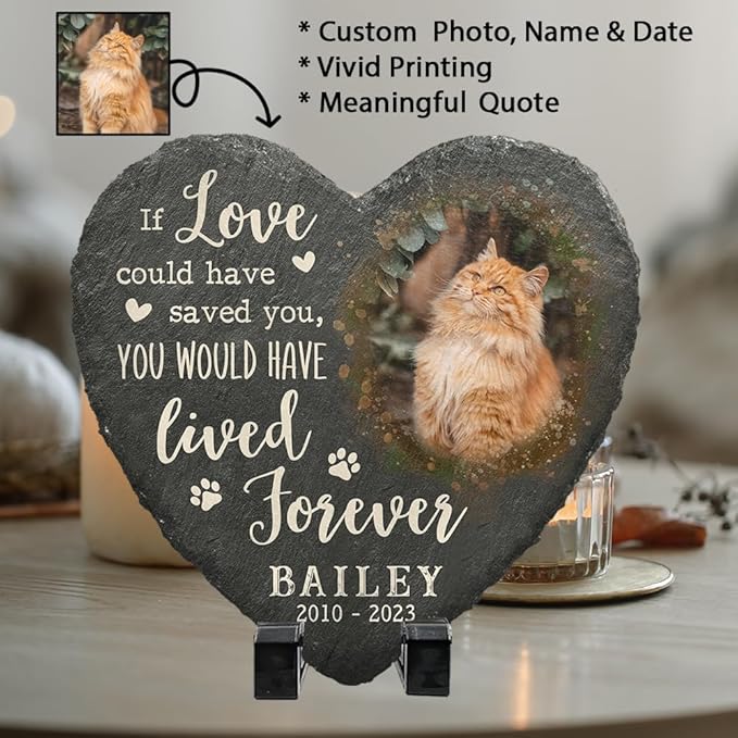 Heart Shaped Pet Headstone Marker with Cat Paw Print, Quote Options - Fit with Loss of Your Emotional Support Pets, Memorial Gifts for a Beloved Dog Outdoor & Indoor Decor
