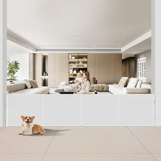 200 inch Retractable Baby Gates 42 inch Tall, Retractable Gate with Reinforced Strip Design to Prevent Crawling Through, 16 FT Outdoor Retractable Gates, Extra Wide Retractable Gate for Garage