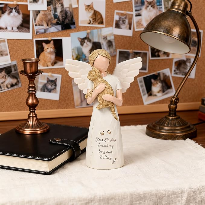 Cat Memorial Gifts for Loss of Pet, Waterproof Resin Angel Holding Cat Figurine, Pet Memorial Statue Sympathy Bereavement Gifts for Grieving Owners & Animal Lovers