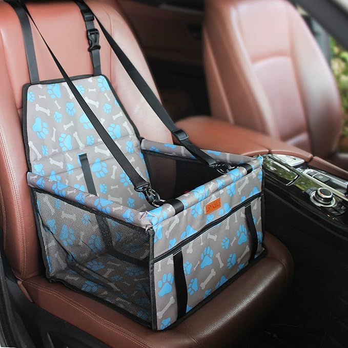 BYGD Pet Dog Booster Seat with Support Rod, Breathable & Foldable Car Basket, Suitable for Small & Medium Pets (Blue & Gray)