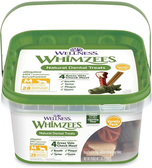 Whimzees Wellness Variety Pack Dog Dental Treats, Medium Size, (28 Count)